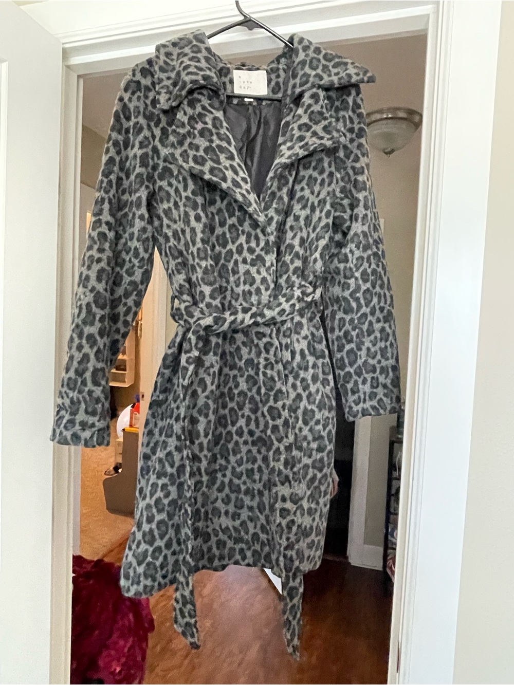 a new day Gray and Black Leopard Print Belted Coat